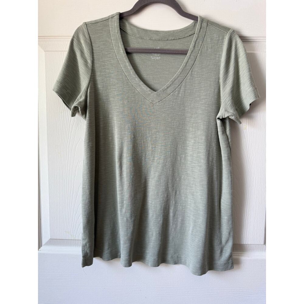 J Jill Pima Slub Knit V Neck Tee Sage Green Size Small Capsule Lightweight Top